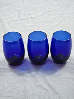 Cristar Mikonos Set Of 3 Cobalt Blue Drinking Glasses Tumblers Drinkware